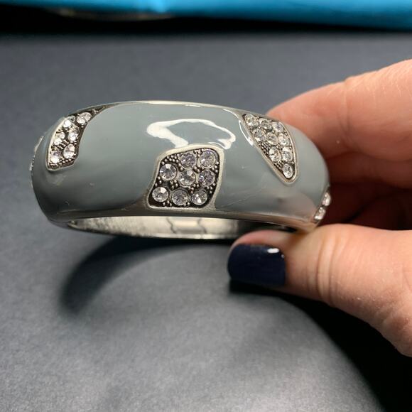 Silvertone Enamel and Rhinestone Clamper Bracelet - Picture 6 of 6